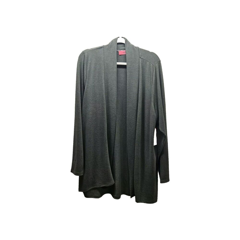 SIMPLY SCARLETT Womens Green Open Front Lightweight Longsleeve Cardigan Sweater